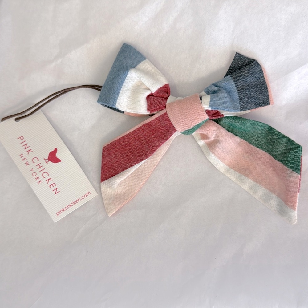 NWT Pink Chicken Holiday Bow, Holiday Stripe